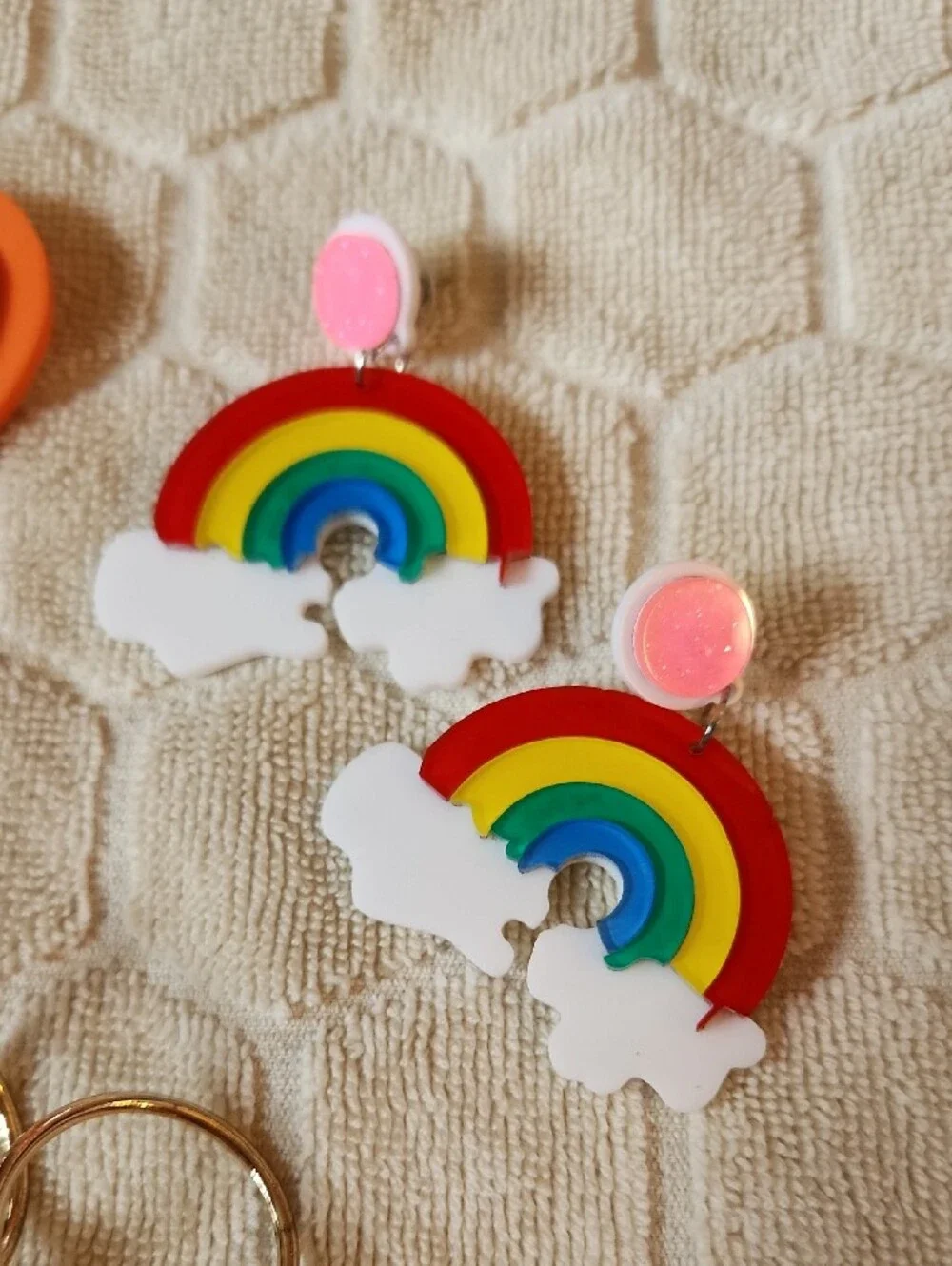 Colorful Rainbow & Heart Earrings Set - Multicolor